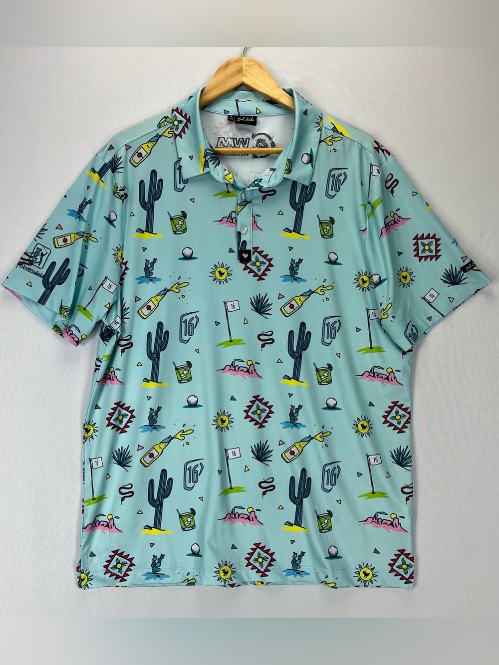 Bad Birdie Polo Shirt Men’s Size XL Allover Print Waste Management Phoenix Open
